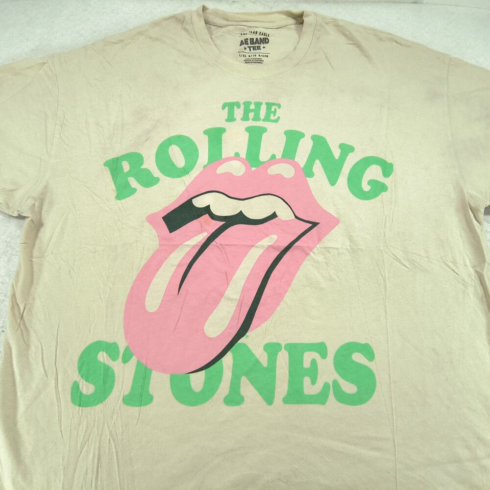 The Rolling Stones Short Sleeve Band Crew Neck T Shirt Mens Size XL Tan